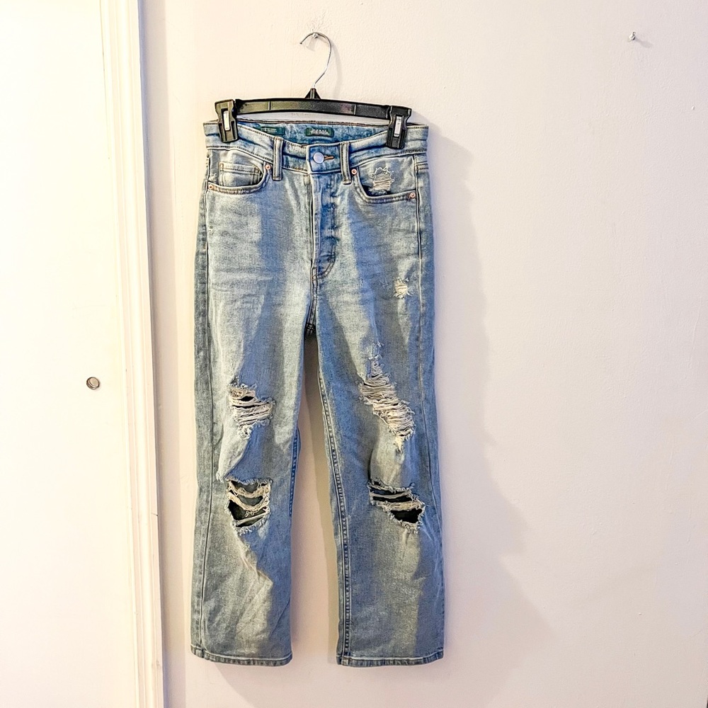 Wild Fable highest rise straight leg jeans with rips, light wash, size 00 short